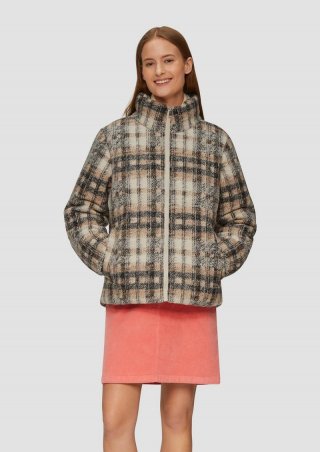 s.Oliver Karierte Pufferjacke in Woll-Optik - beige