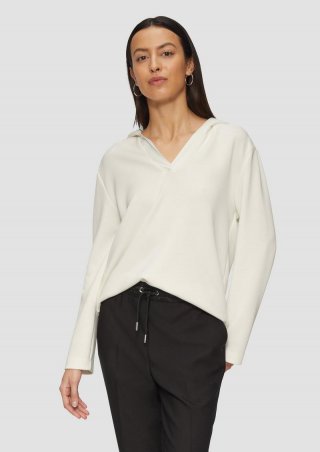 s.Oliver Kapuzenshirt aus Sweat mit Satin-Details - ecru