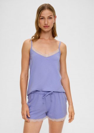 s.Oliver Kurzes Pyjamaset mit Spitzen-Saum - hellblau