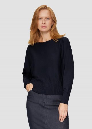 s.Oliver Strickpullover mit Strukturmuster am Saum - navy