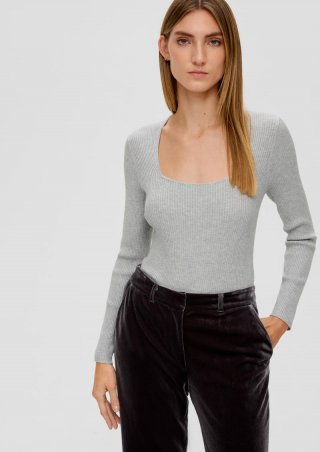 s.Oliver Gerippter Strickpullover aus Viskosemix - taubengrau