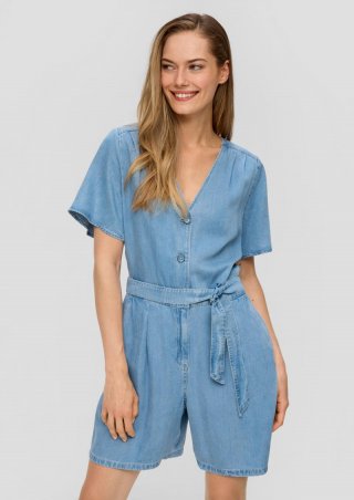 s.Oliver Jumpsuit im Denim-Look mit Bindegürtel - blau
