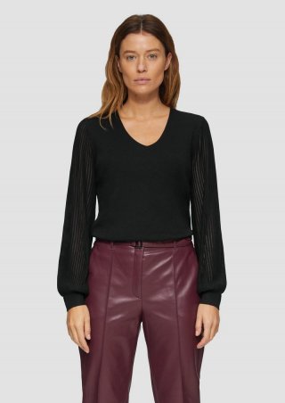 s.Oliver Strickpullover mit semitransparenten Ärmeln - schwarz