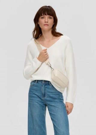 s.Oliver Pullover mit V-Ausschnitt - ecru