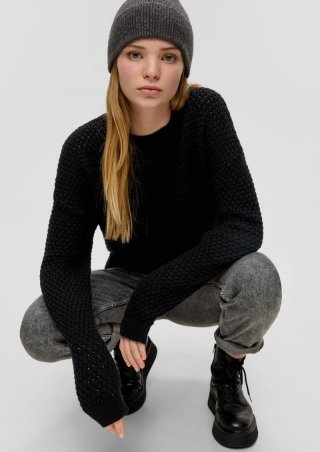 s.Oliver Pullover mit Strickmuster - schwarz