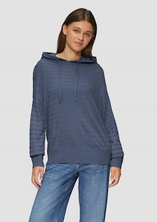 s.Oliver Strickpullover mit Kapuze und Streifenstruktur - blau