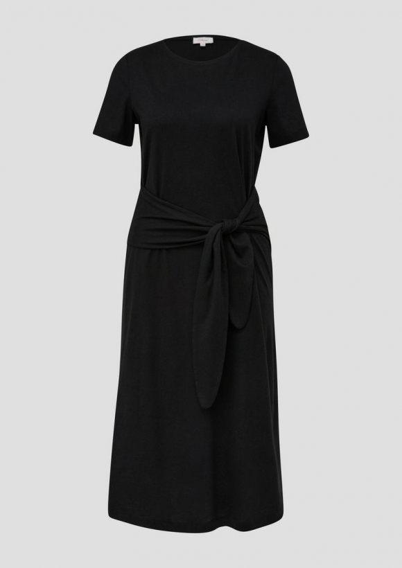 s.Oliver Jersey-Kleid mit Rundhalsausschnitt und Knoten-Detail - schwarz