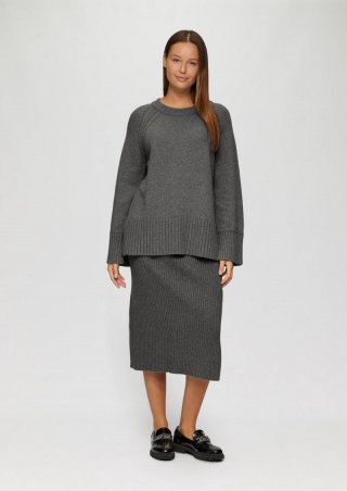 s.Oliver Elastischer Midi-Strickrock mit Seitenschlitz - graphit