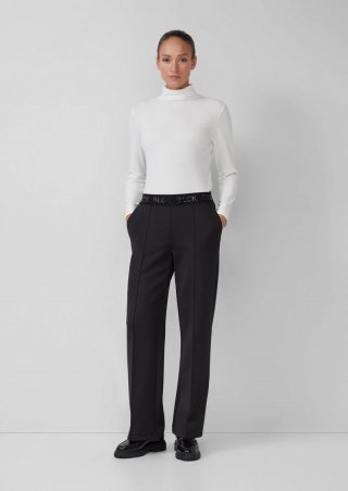 s.Oliver Wide-Leg-Hose aus Scuba mit Logo-Gummibund - schwarz