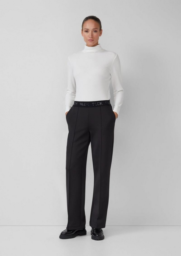 s.Oliver Wide-Leg-Hose aus Scuba mit Logo-Gummibund - schwarz
