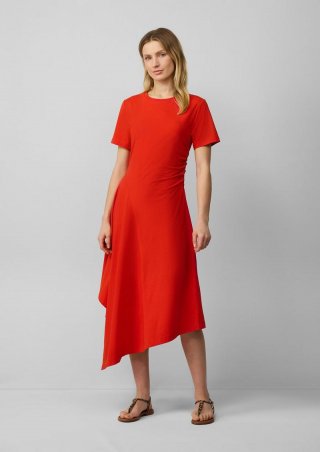 s.Oliver Tailliertes Midikleid mit Raffungen und asymmetrischem Rock - rot