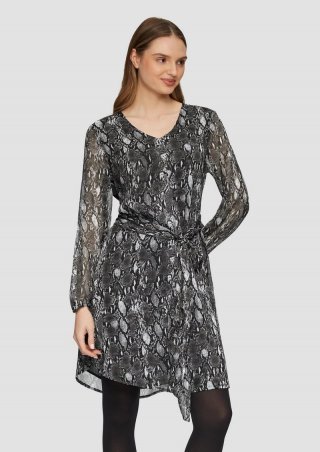 s.Oliver Chiffon-Kleid mit Eingrifftaschen und Bindeband - dunkelgrau