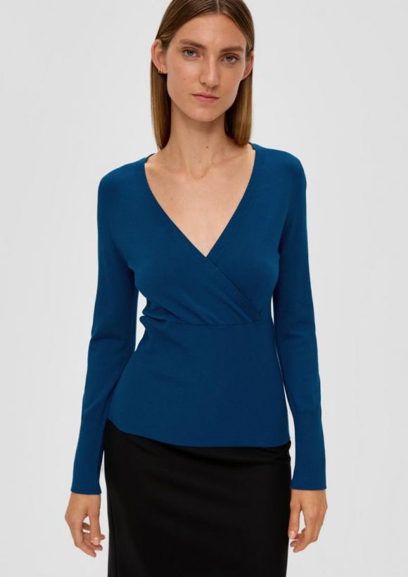s.Oliver Pullover in Wickeloptik - dunkelblau