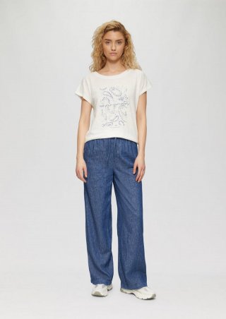 s.Oliver Wide-Leg-Hose aus Leinenmix in Denim-Optik - blau