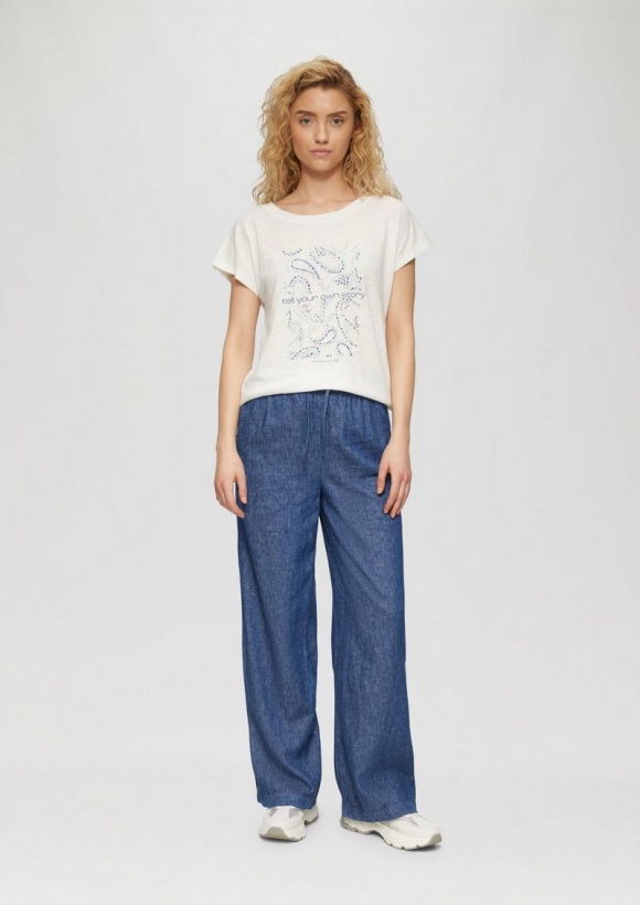 s.Oliver Wide-Leg-Hose aus Leinenmix in Denim-Optik - blau
