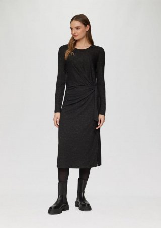s.Oliver Glitzerndes Jersey-Kleid mit Knotendetail - schwarz