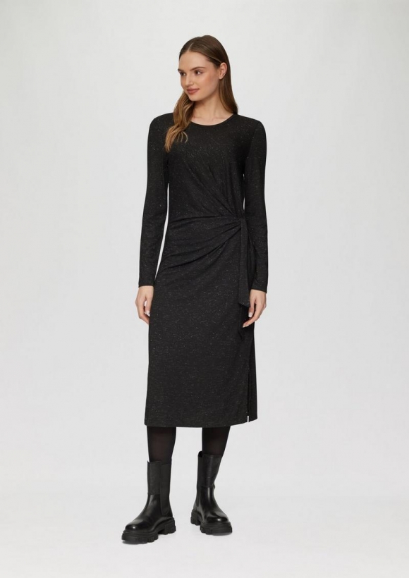 s.Oliver Glitzerndes Jersey-Kleid mit Knotendetail - schwarz