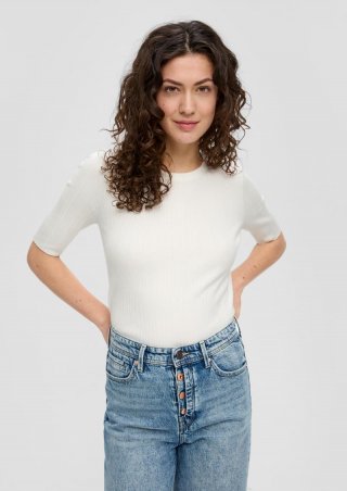 s.Oliver Gerippter Pullover aus Viskosestretch - creme
