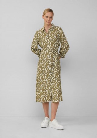s.Oliver Langes Viskosekleid mit All-over-Print und Bindegürtel - guacamole