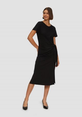 s.Oliver Midikleid aus Baumwollstretch mit Knotendetail - schwarz