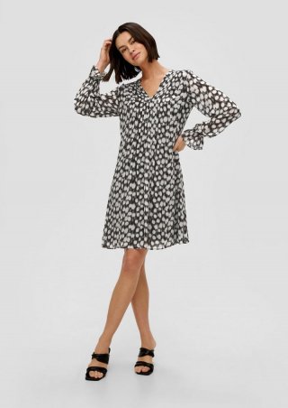 s.Oliver Chiffonkleid mit V-Ausschnitt - schwarz