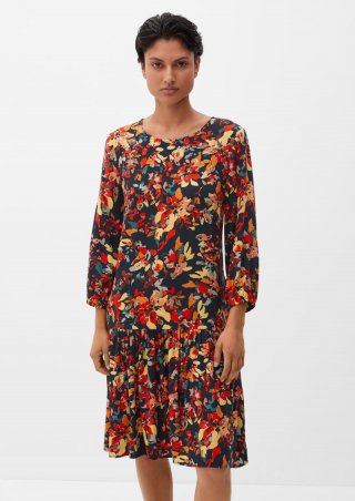 s.Oliver Gemustertes Kleid mit Volant - navy
