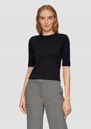 s.Oliver Strickpullover im Slim Fit mit Kontrastdetails - schwarz