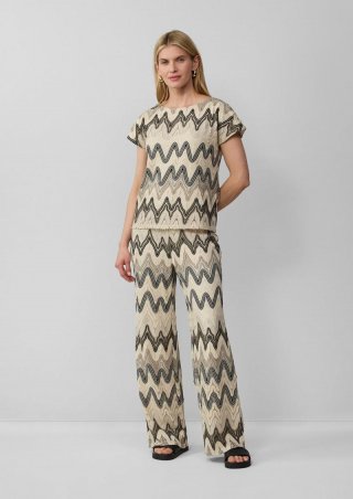s.Oliver Wide-Leg-Hose aus Häkeljersey mit All-over-Muster - ecru