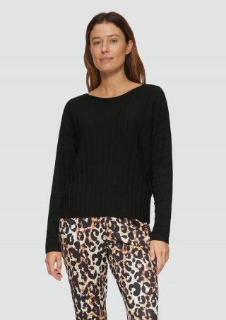 s.Oliver Strickpullover mit Fledermausarm und Strukturmuster - schwarz