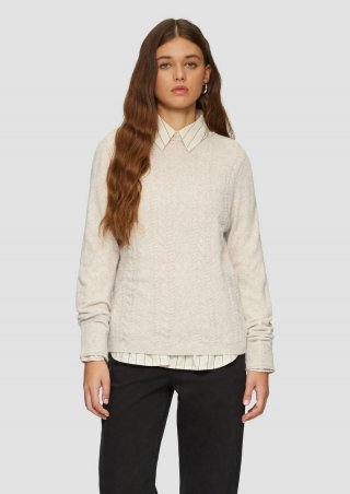 s.Oliver Flauschiger Pullover mit Zopfmuster - helles beige