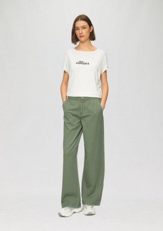 s.Oliver Relaxed-Fit-Twillhose mit Elastikbund und Bindeband - olivgrün