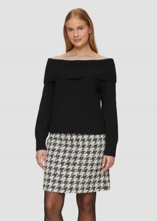 s.Oliver Off-Shoulder Strickpullover mit Rippbündchen - schwarz