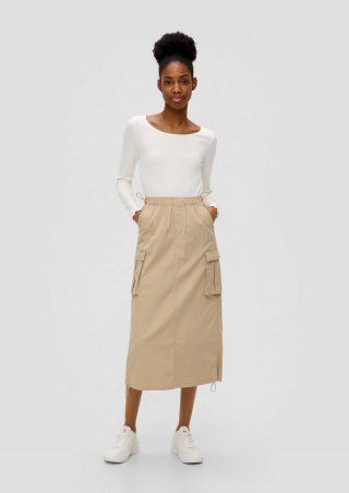 s.Oliver Midi-Rock mit Cargotaschen - beige