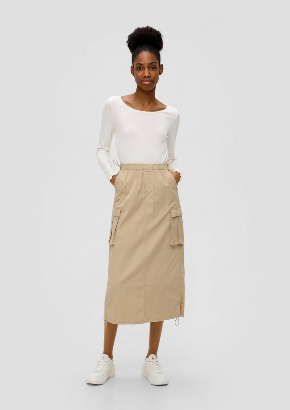 s.Oliver Midi-Rock mit Cargotaschen - beige