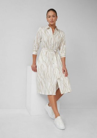 s.Oliver Hemdblusenkleid aus Popeline in Midilänge mit All-over-Print - helles beige