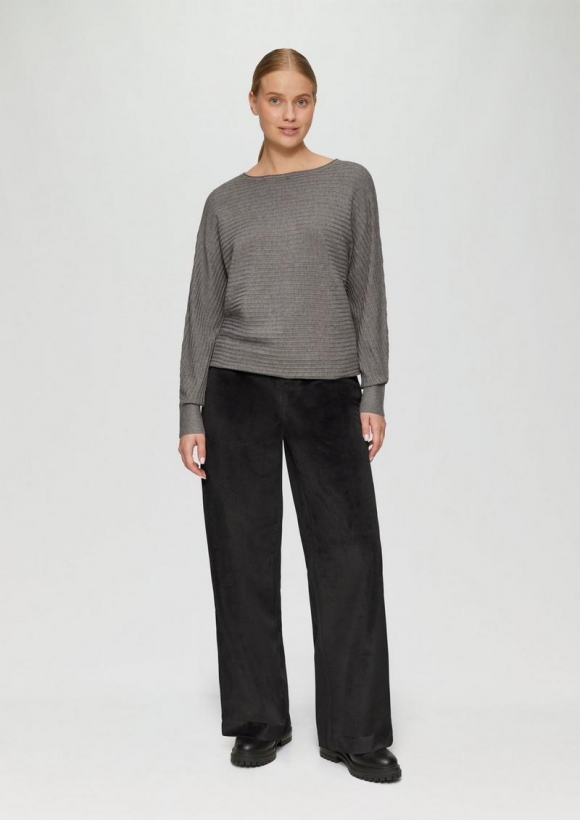 s.Oliver Wide-Leg-Hose aus Samt mit elastischem Bund - schwarz