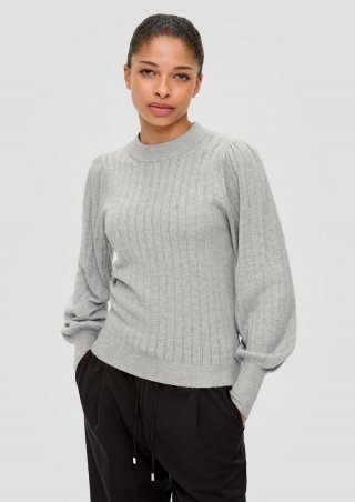 s.Oliver Strickpullover mit Ajourmuster - grau meliert