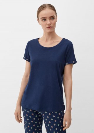 s.Oliver Pyjama-Shirt mit fixiertem Armumschlag - tiefblau