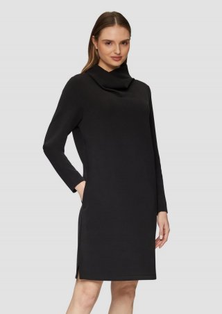 s.Oliver Scuba-Kleid mit Wasserfallkragen und seitlichen Eingrifftaschen - schwarz