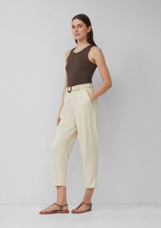 s.Oliver Cropped Chino aus Leinenmix mit geflochtenem Gürtel - natur