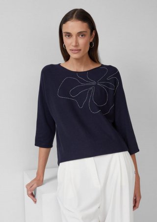s.Oliver Strickpullover mit U-Boot-Ausschnitt und Schmuckperlen - navy