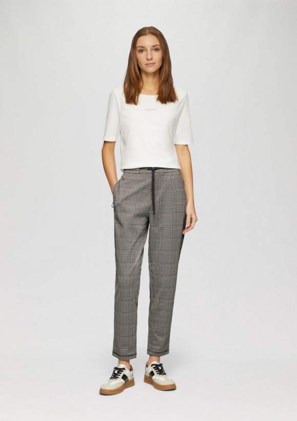 s.Oliver Karierte Jogg Pants mit Gummizug - beige