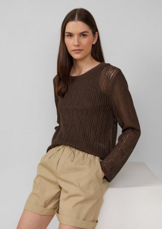 s.Oliver Luftiger Strickpullover aus Leinenmix mit Ajourmuster - mokka