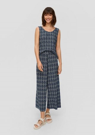 s.Oliver Plissierte Wide-Leg-Hose mit Elastikbund - tiefblau