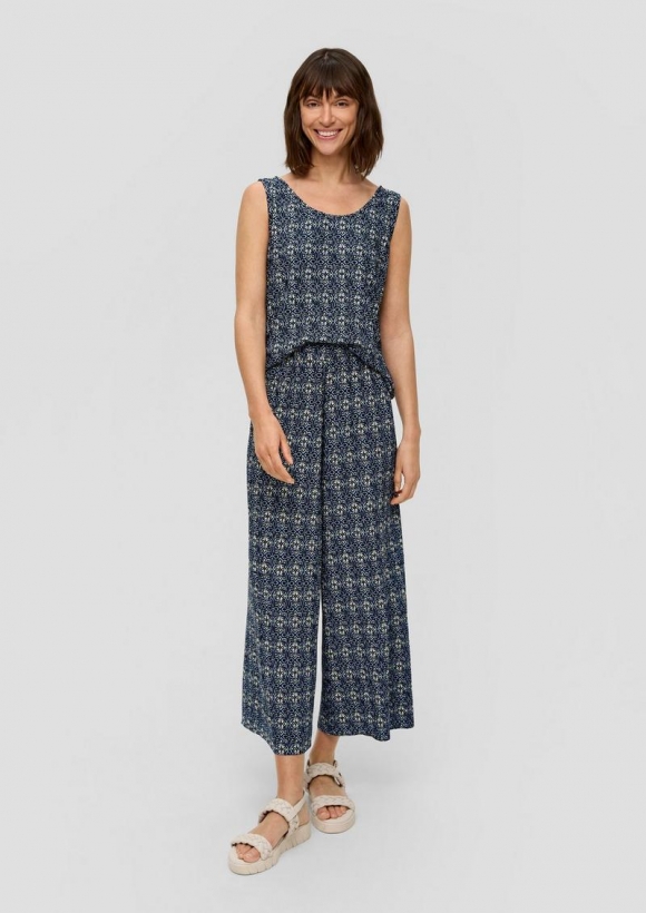 s.Oliver Plissierte Wide-Leg-Hose mit Elastikbund - tiefblau