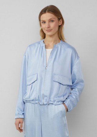 s.Oliver Satin-Blouson mit aufgesetzten Taschen und elastischem Saum - hellblau
