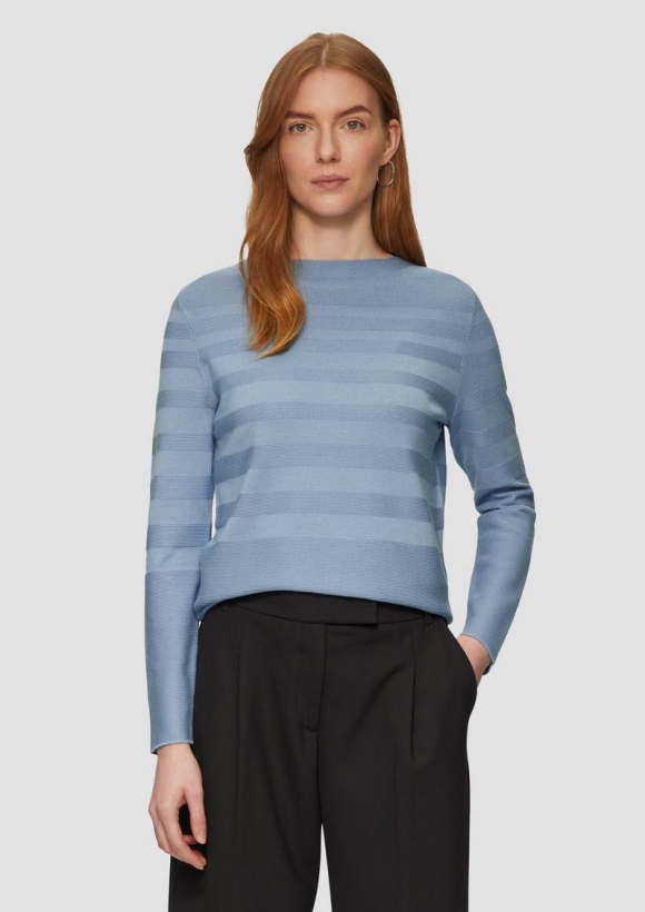s.Oliver Gestreifter Feinstrickpullover aus Viskosemix - blassblau