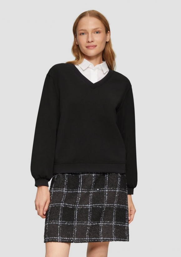 s.Oliver Scuba-Sweatshirt mit V-Ausschnitt - schwarz