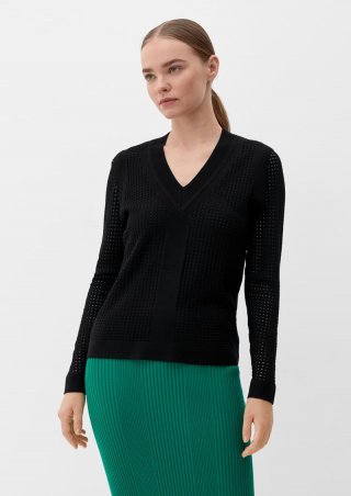 s.Oliver Pullover mit Lochmuster - schwarz