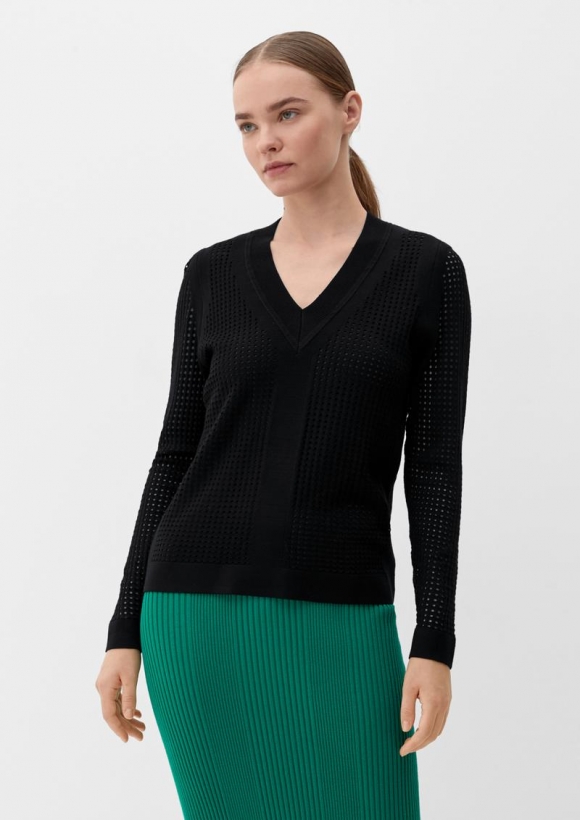 s.Oliver Pullover mit Lochmuster - schwarz